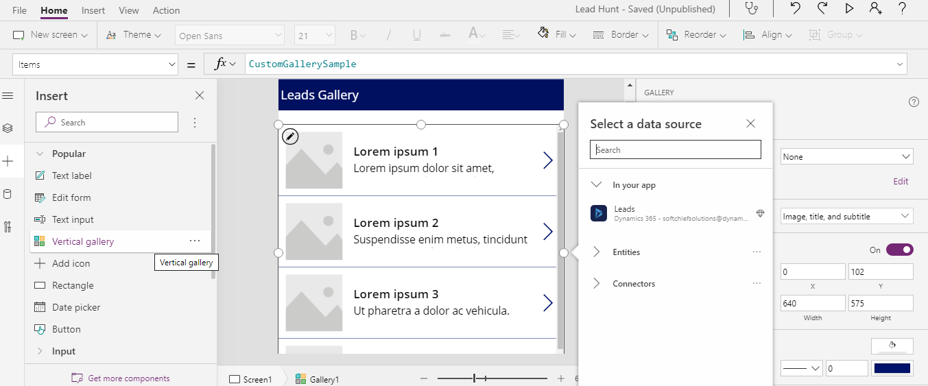 Create a Sample Canvas App using Gallery, Form in Dynamics 365 instance ...