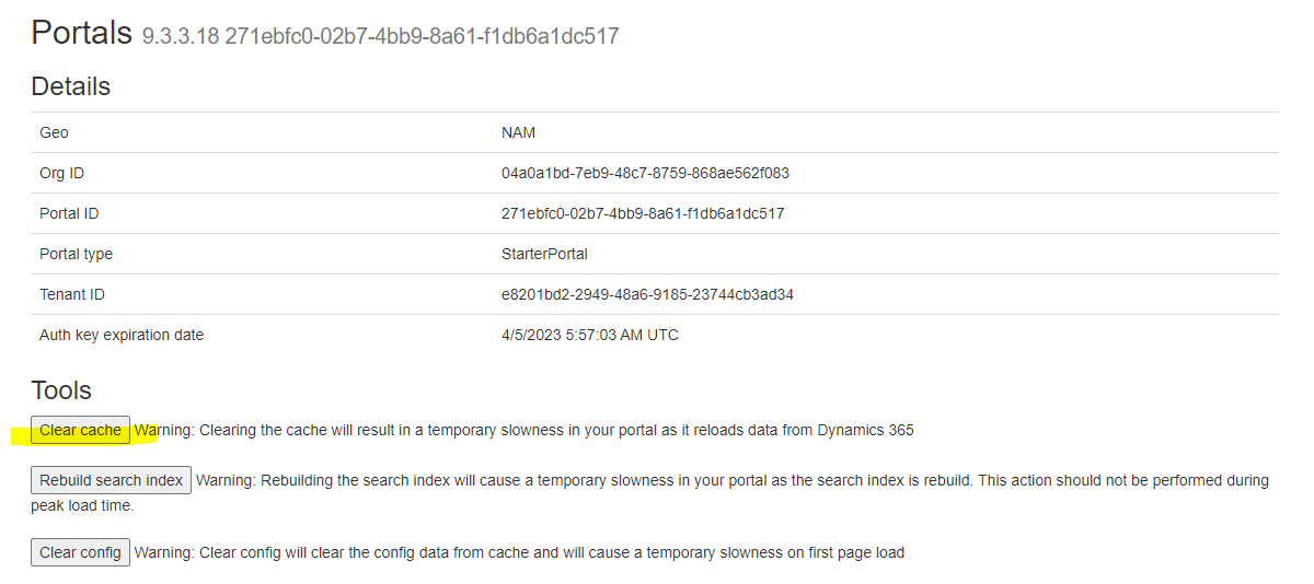 Not able to see Clear Cache option in power portals in dynamics 365 ...