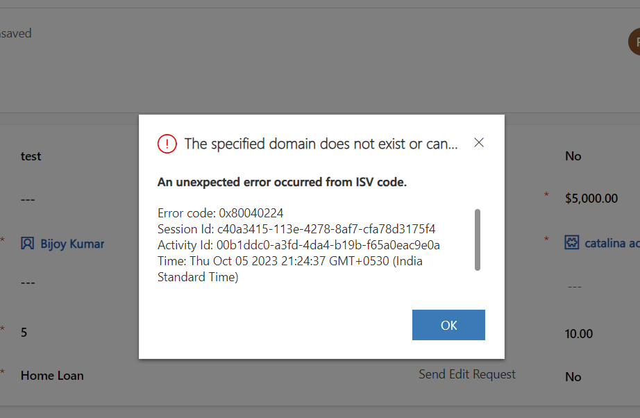 [Resolved] Specified domain does not exist or cannot be contacted ...